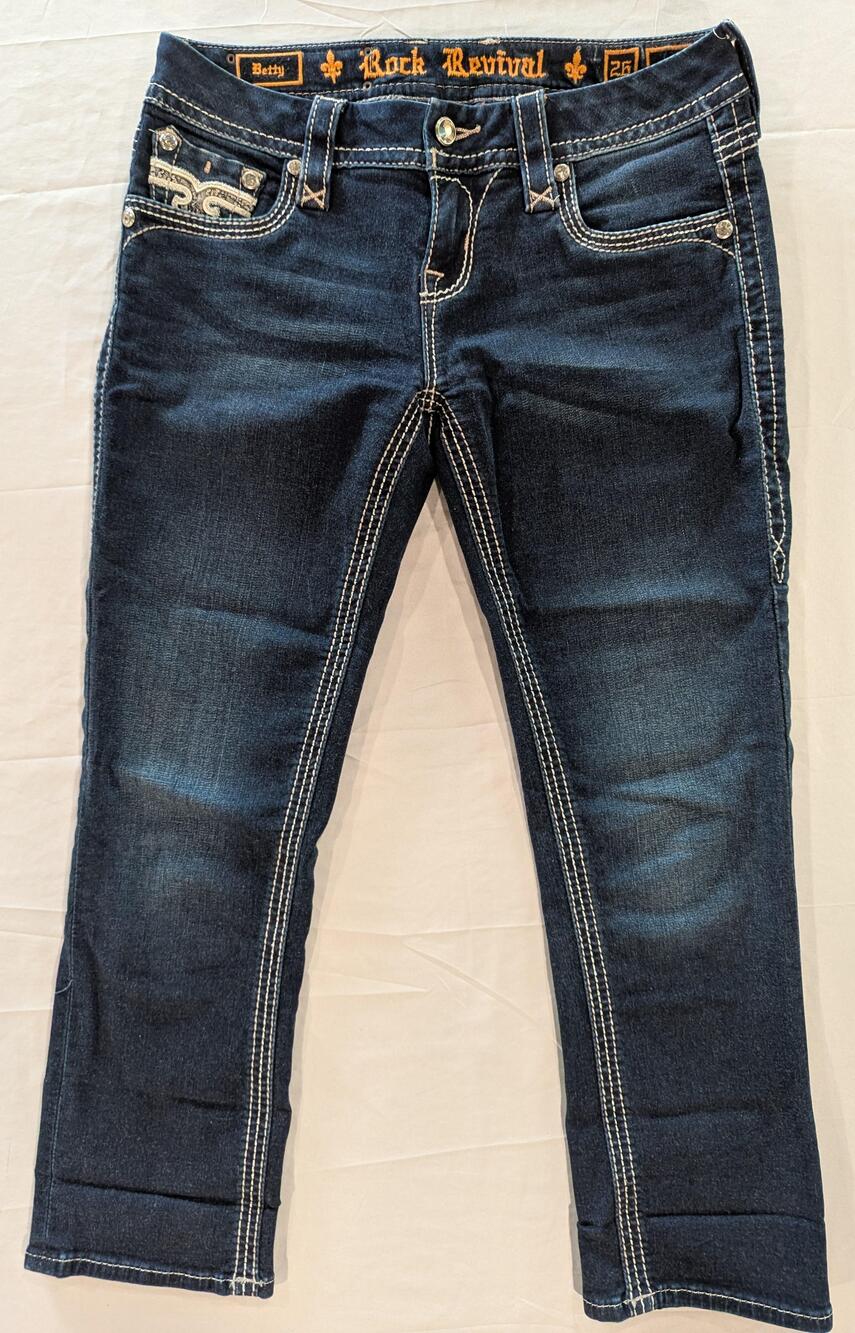 Rock Revival Jeans Womens 26 Blue Dark Wash Betty Crop Mid Rise Embroidered